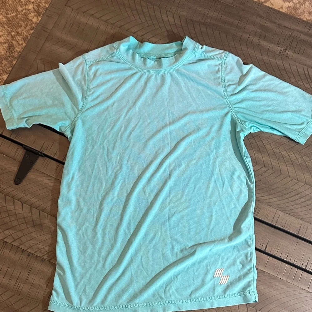 Set Bathing Suit and Rash guard Swim Shirt SPF Aqua and Blue Shark